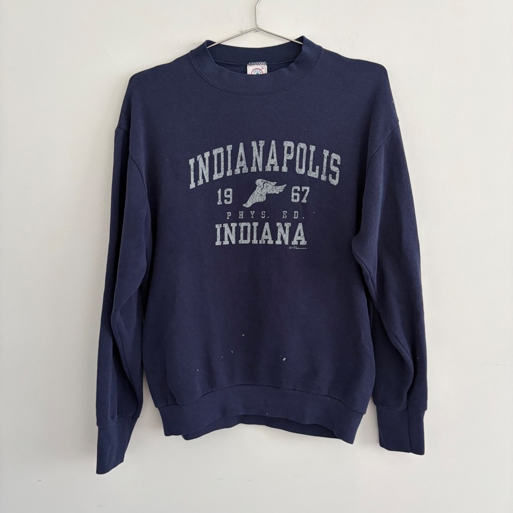 Vintage Delta Indianapolis Indiana 1967 Phys Ed Sweatshirt Navy Blue M